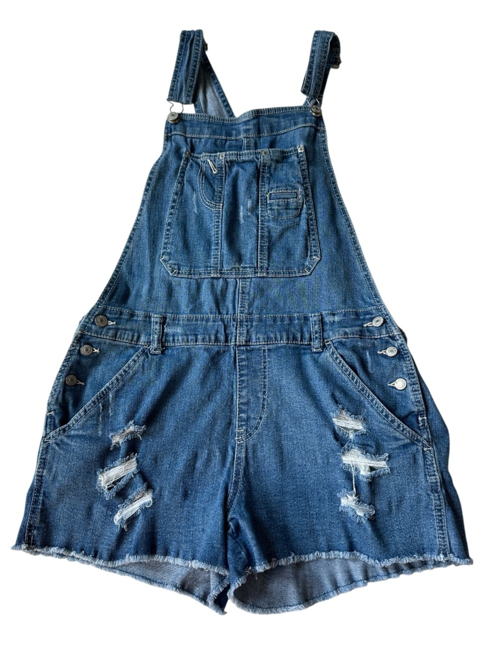UnionBay Y2K Jean Short Bib Overalls Junior XL Distressed
